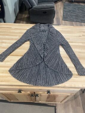Gray Ribbed Open-Front Women’s Sweater Cardigan size Large